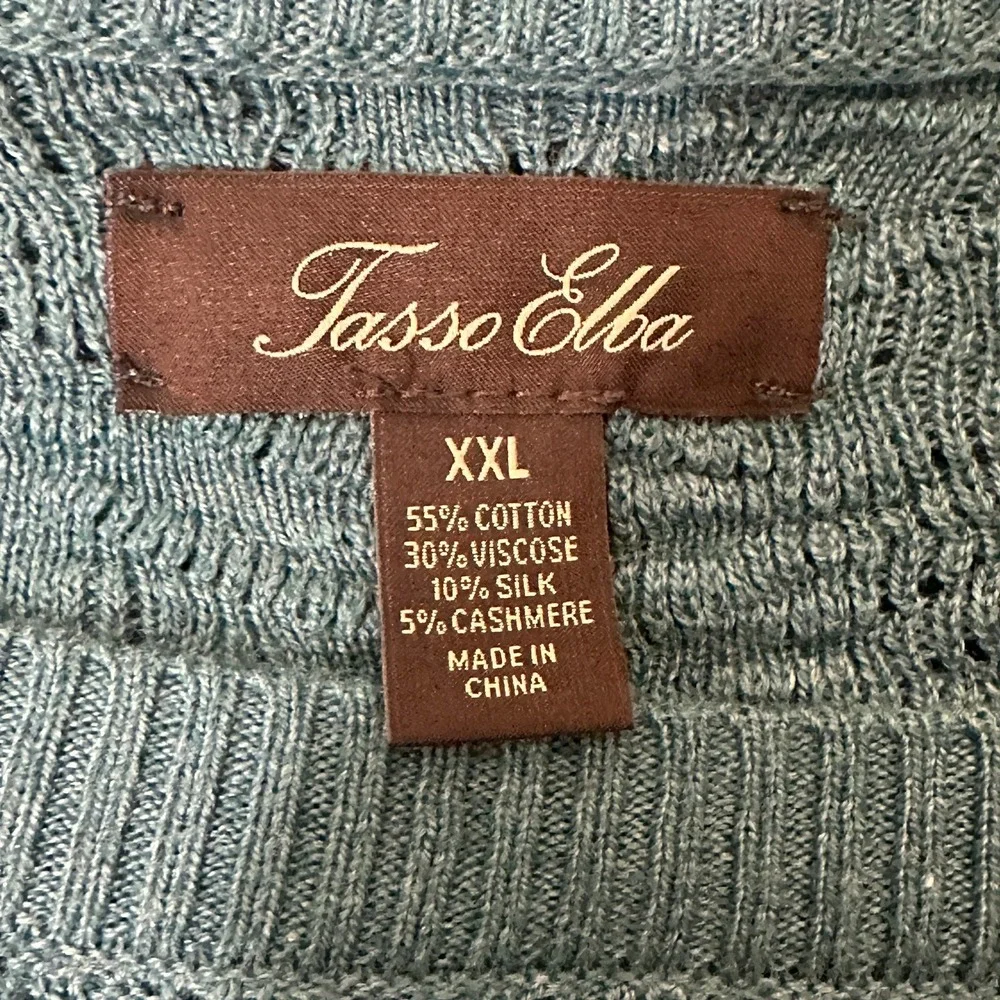 NWT Tasso Elba Textured Knit Pullover Sweater Teal Blue Cashmere Silk Size XXL